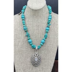 Barse Turquoise Magnesite Enhancer Necklace- Silver- NWT